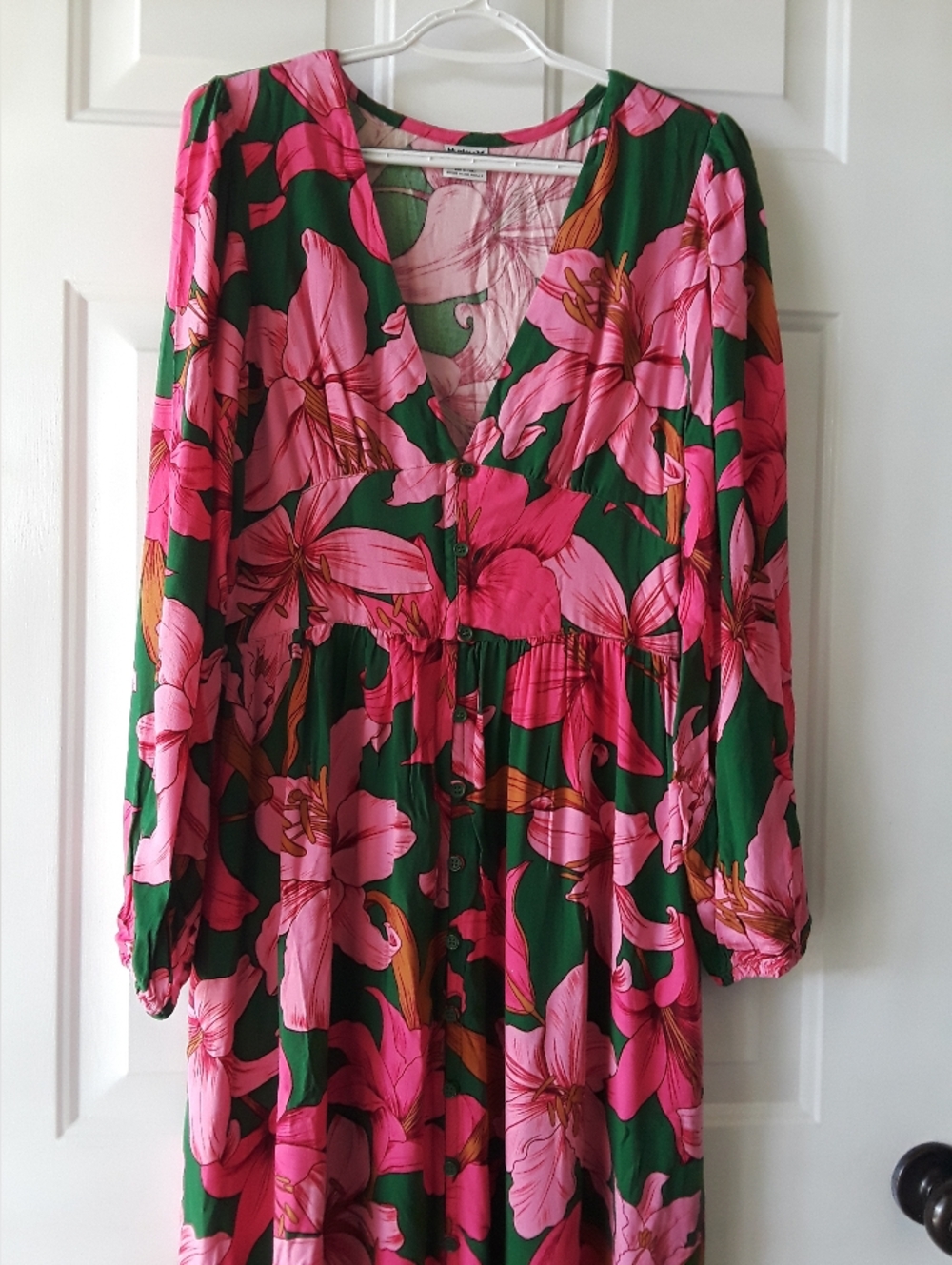 Hurley Green Maxi  Dress with Bright Pink Floral Print.